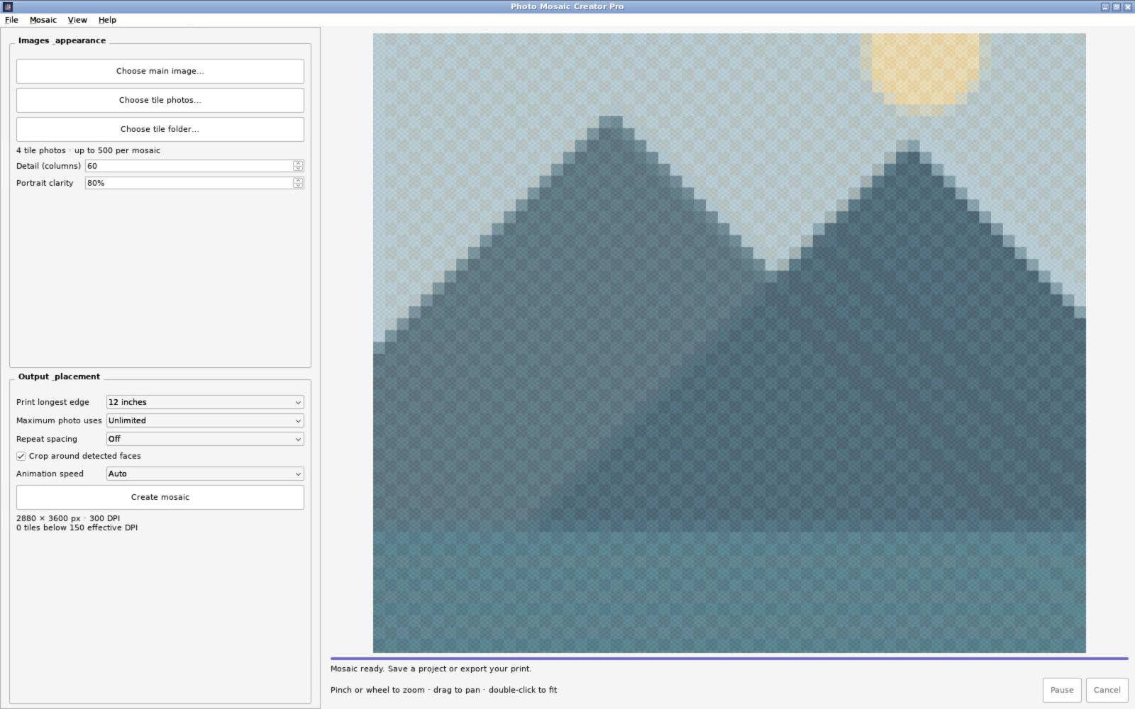 Photo Mosaic Creator Pro showing tile detail within a completed mosaic