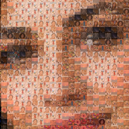 Close-up of the same mosaic revealing individual smaller photos